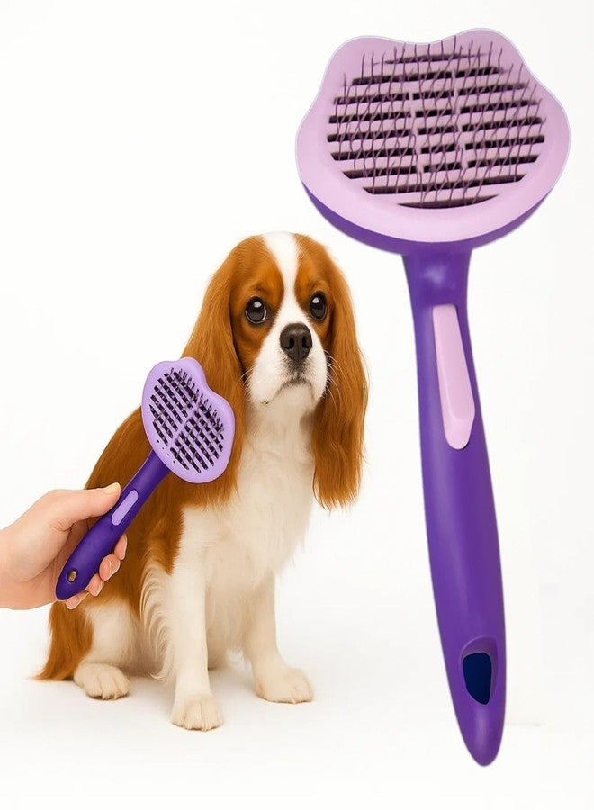Sage Square 18cm Self Cleaning Brush Comb for Dogs & Cats | Cat Ear Shape Grooming Tool with Click-To-Clean Button | Detangling & Deshedding Brush with Anti-Slip Handle | Easy Fur Removal | All Pet (Type 1) - Image 1